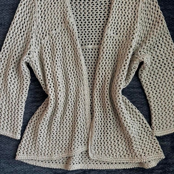 Vintage Chico's taupe metallic crochet knit open cardigan - Picture 2 of 7